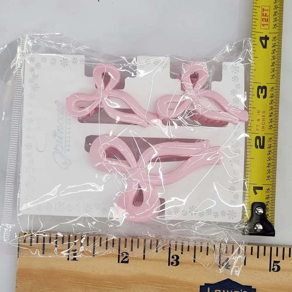 3 pc Ribbon Shaped Claw Clip Set, Hair clips, Pink Set by Princess Accessories